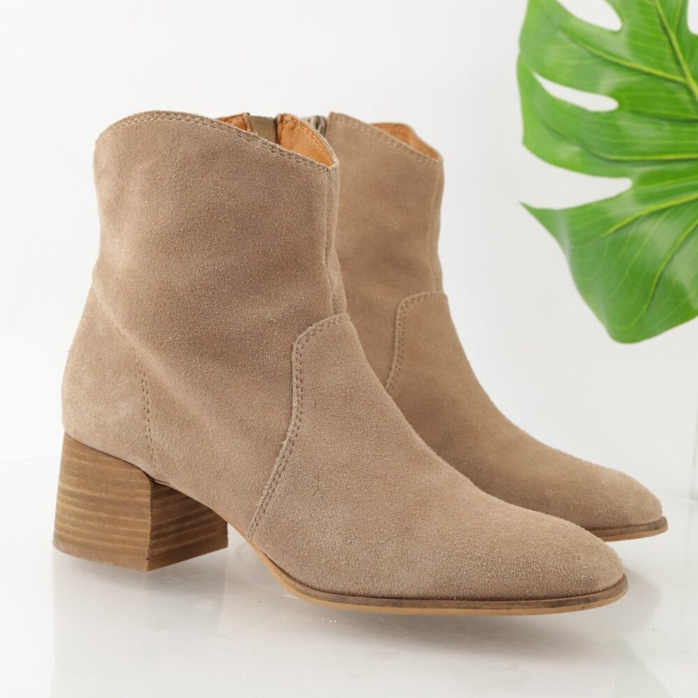 Lucky Brand Womens Laidem Boot Size 10 Tan Taupe Suede Block Heel Western Bootie